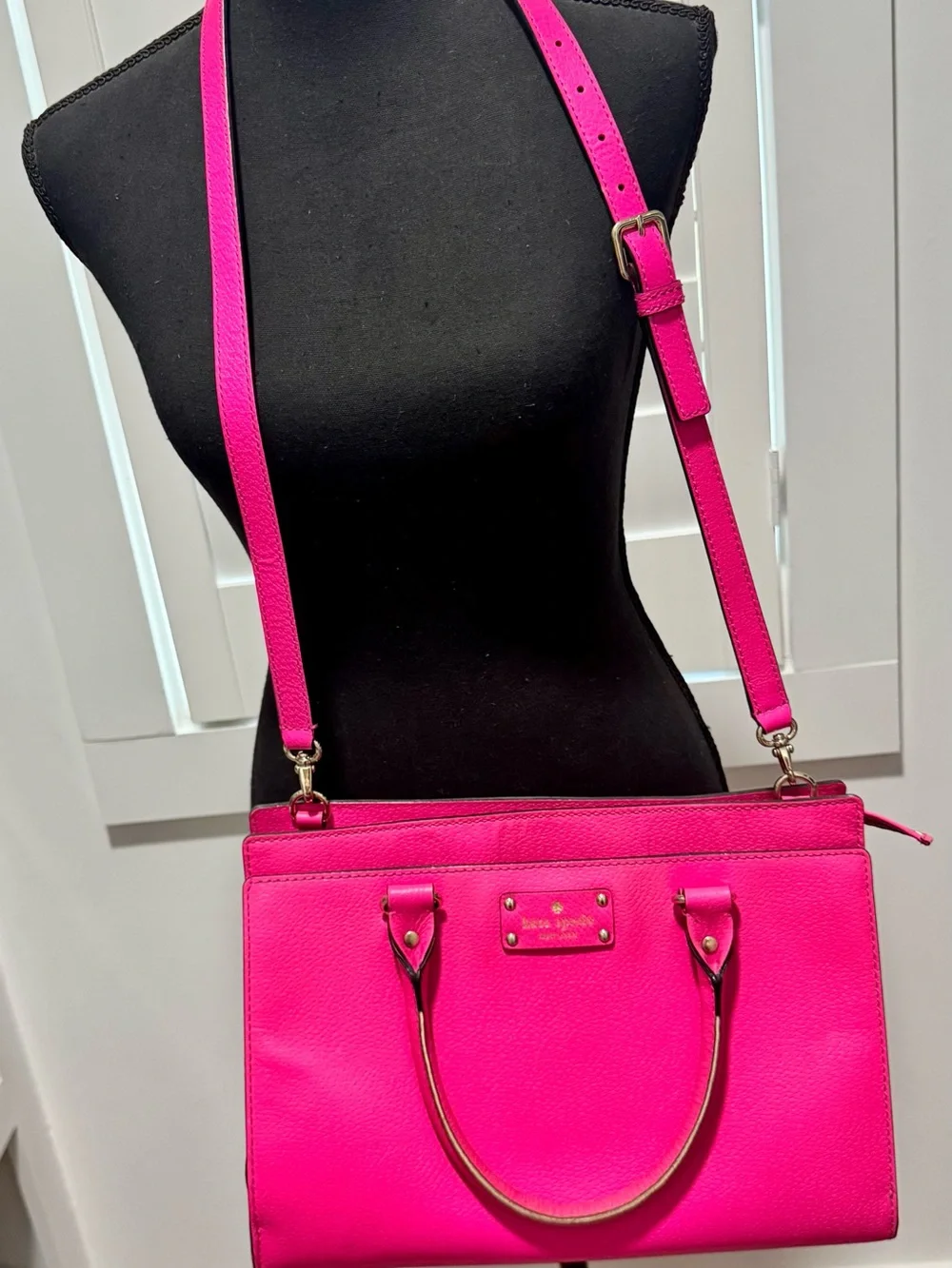 kate spade Bright Pink Leather Shoulder Bag with Gold Hardware